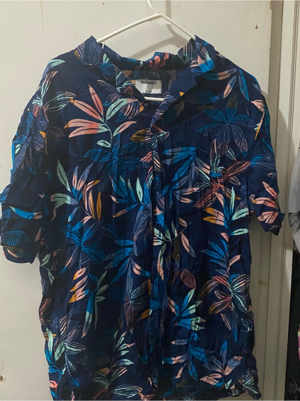 Old Navy Navy Tropical Leaf Print Shirt